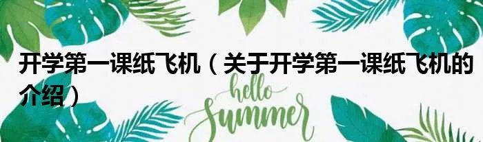 开学第一课纸飞机（关于开学第一课纸飞机的介绍）