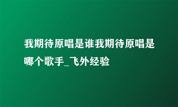 我期待原唱是谁我期待原唱是哪个歌手_飞外经验