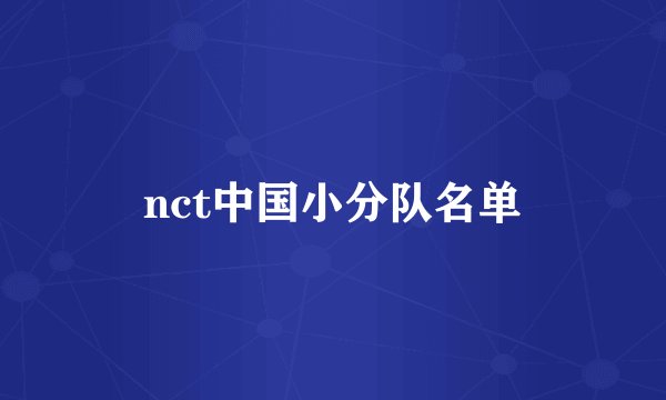 nct中国小分队名单