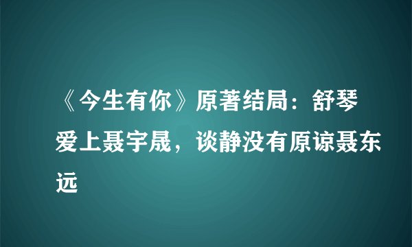 《今生有你》原著结局：舒琴爱上聂宇晟，谈静没有原谅聂东远